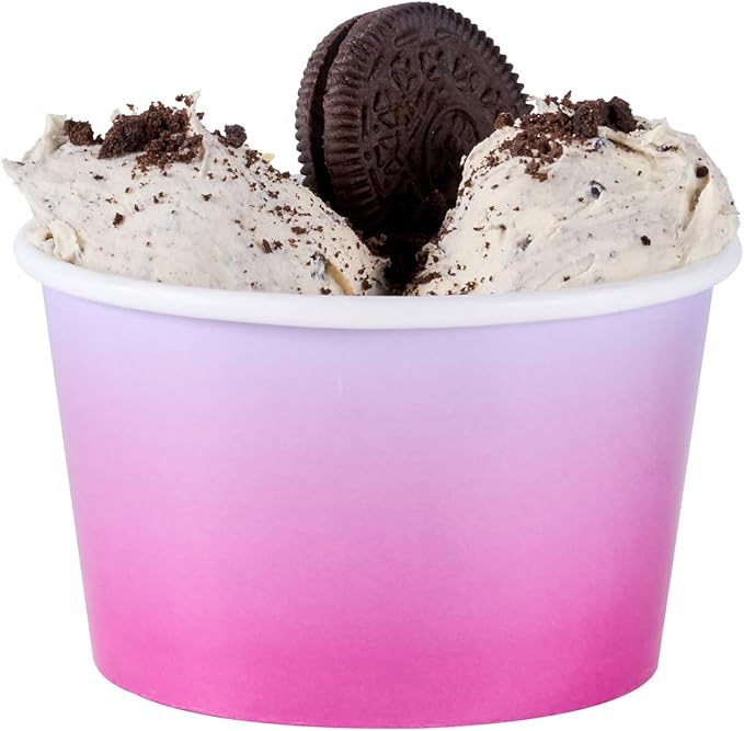 Coppetta 8 Ounce Dessert Cups, 50 Greaseproof Ice Cream Cups - Lids Sold Separately, For Hot And Cold Foods, Purple And Blue Ombre Paper Yogurt Bowls, Disposable, Sturdy - Restaurantware