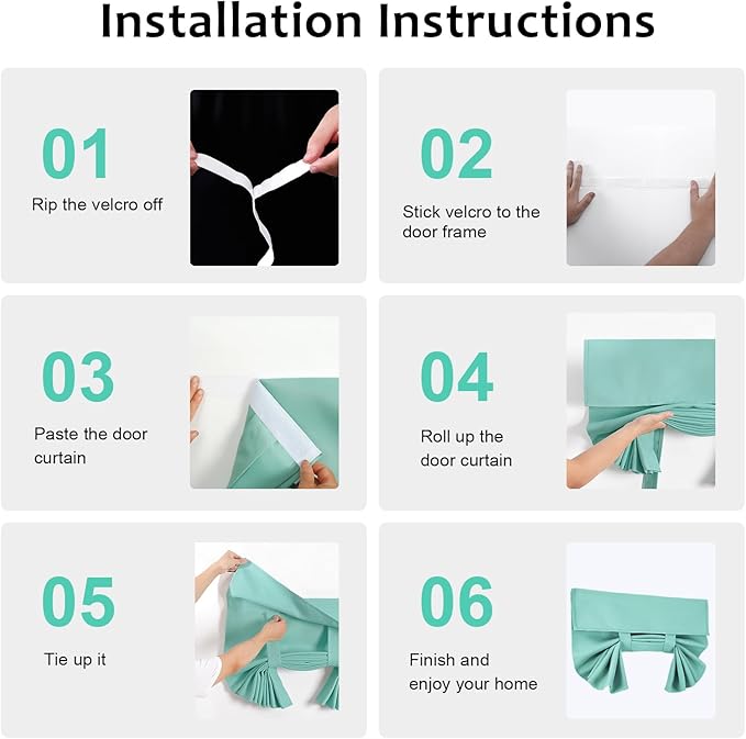 WdFour Room Darkening Door Curtains for Glass Door & Sidelight Windows - Solid Color Tie-Up Window Covering, 4 Side Privacy Curtains (1 Panel, Aqua, 25W x 40L Inches)