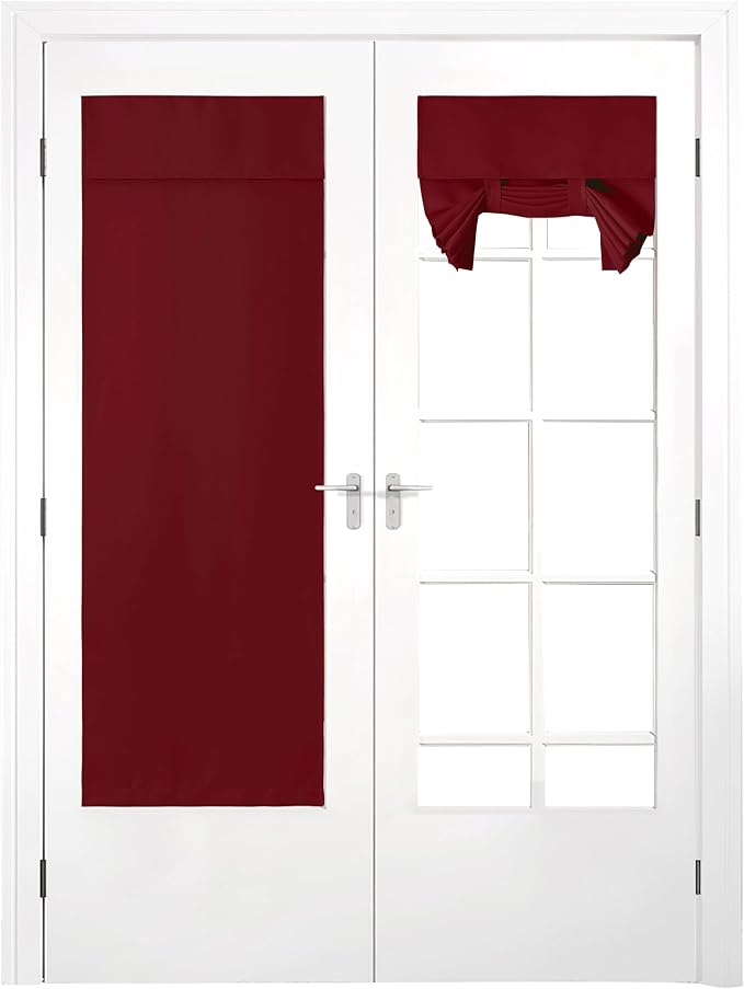 NICETOWN Blackout Chriastmas Curtains Doors for Bedroom, Thermal Insulated French Door Shades for Glass Window, Self Adhesive Front Sidelight Curtain for Kirchen, 1 Panel, Burgundy Red, 26 x 72 inch