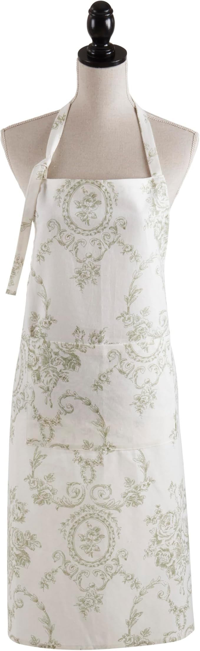 SARO LIFESTYLE Floral Linen Blend Kitchen Apron with Pocket – Adjustable Neck & Waist Ties for Cooking, Baking & Entertaining, 28"x35"