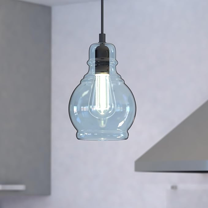 VAXCEL Millie Jar Mini Pendant for Kitchen Island, Farmhouse Ceiling Lighting, Oil Rubbed Bronze Finish, Smoke Blue Glass