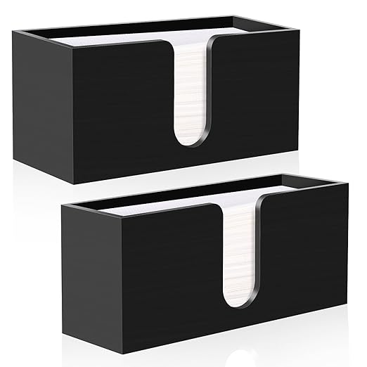 2Pack Black Paper Towel Dispenser Countertop, Wood Paper Towel Holder for Bathroom Folded Paper Towel Dispenser Clear Trifold Paper Napkin Holder for Z-fold C-fold MultiFold Trifold - Home Kitchen
