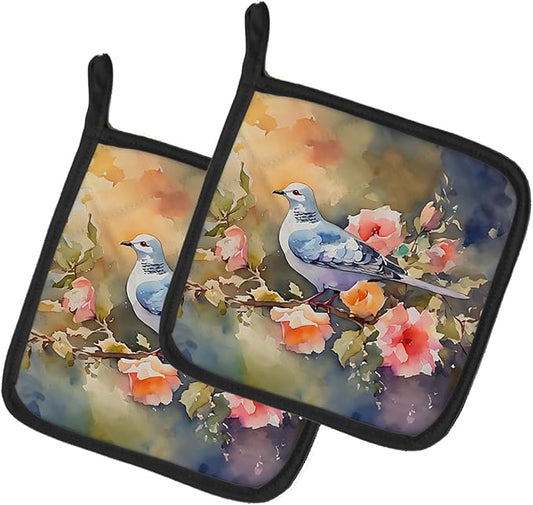 Caroline's Treasures Dove Pair of Pot Holders Kitchen Heat Resistant Pot Holders Sets Oven Hot Pads for Cooking Baking BBQ, 7 1/2 x 7 1/2