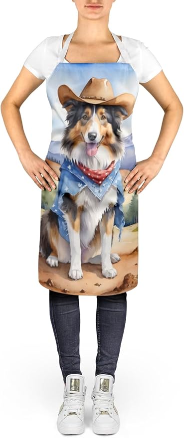 Caroline's Treasures Collie Cowboy Welcome Apron Cooking Kitchen Server Baking Crafts Gardening for Adult Women Men, Unisex, Large, Multicolor
