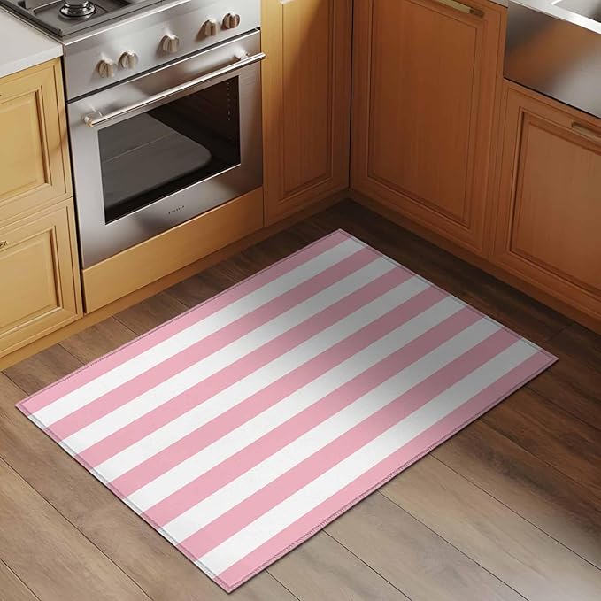 Area Rug 2x3ft, Pink White Stripe Washable Rugs for Living Room Bedroom, Classic Geometric Line Soft Non-Slip Area Rugs Rectangle Floor Carpet for Dining Room