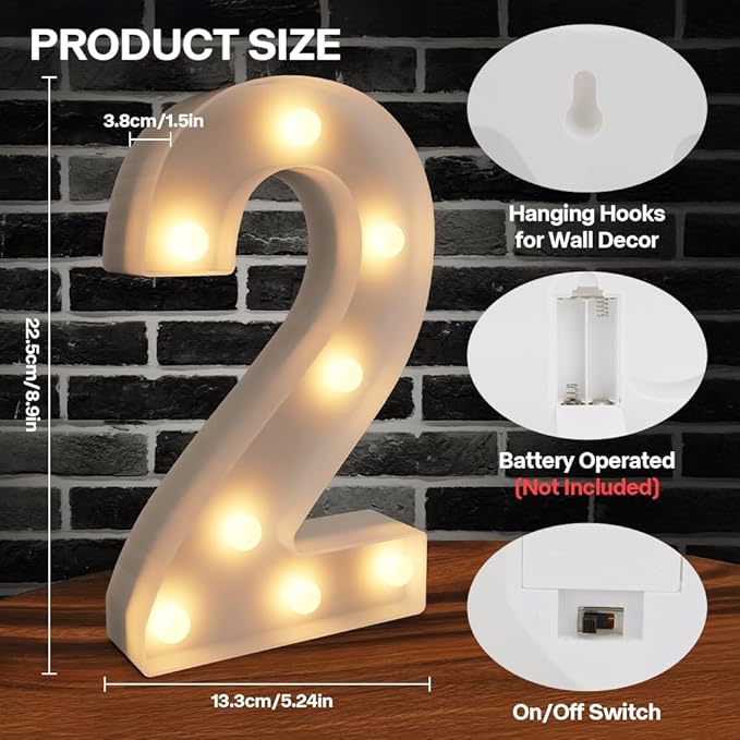 Marquee Numbers 2026 Light up Numbers 2026 Marquee Number for New Year Decorations Battery Powered LED Light White Plastic Number Sign for Happy New Year Graduation Engagement Wedding Birthday Decor