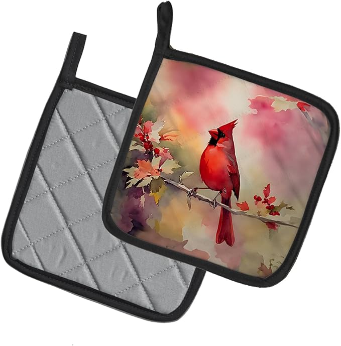 Caroline's Treasures Cardinal Pair of Pot Holders Kitchen Heat Resistant Pot Holders Sets Oven Hot Pads for Cooking Baking BBQ, 7 1/2 x 7 1/2