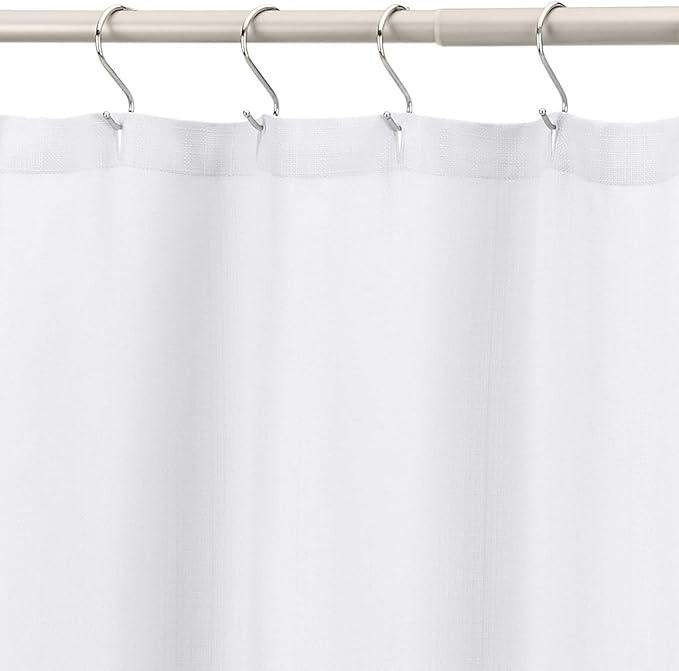 Amazon Basics Linen Style Bathroom Shower Curtain, 100% Polyester, 72" x 72", Bright White