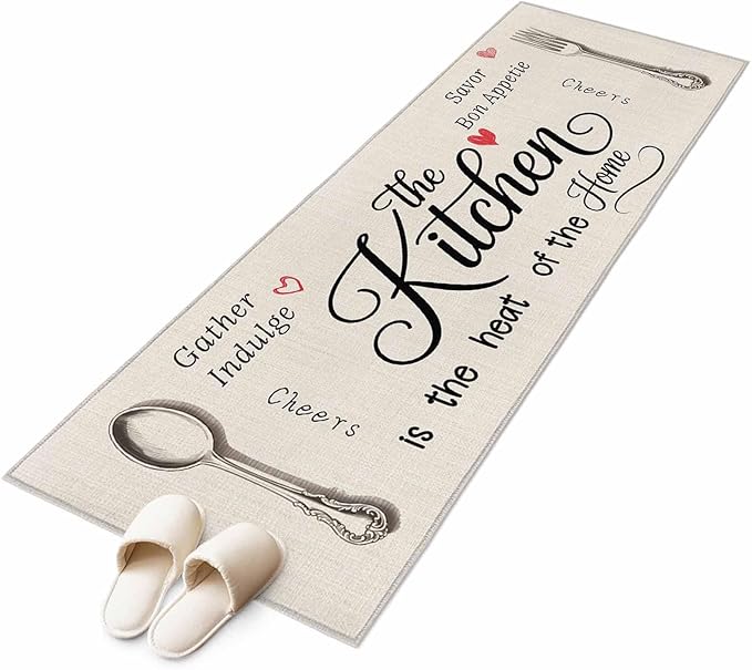 Runner Rug for Bedroom Hallway, Spoon Fork Vintage Farmhouse Kitchen Runner Rugs Area Rug 2x6ft, Abstract Love Retro Linen Washable Soft Floor Carpet for Entryway Stair