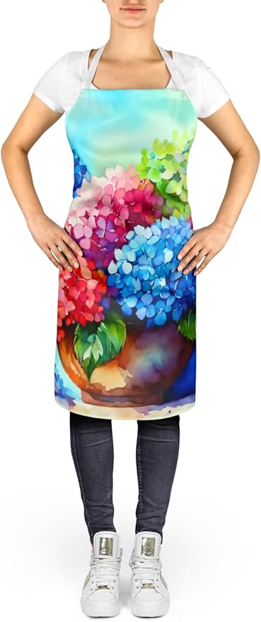 Caroline's Treasures Hydrangeas in Watercolor Apron Cooking Kitchen Server Baking Crafts Gardening for Adult Women Men, Unisex, Large, Multicolor