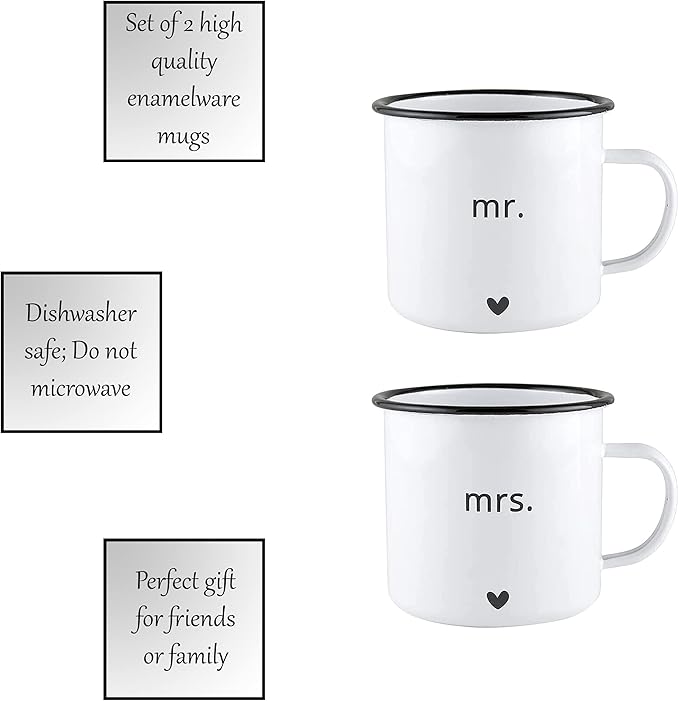 Santa Barbara Design Studio Wedding Enamelware Coffee Mugs, Set of 2, Mr. and Mrs.