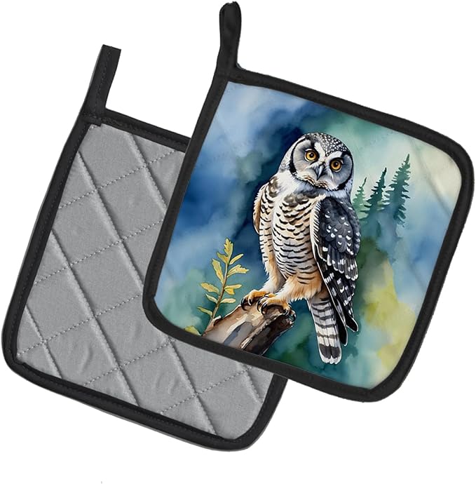 Caroline's Treasures Northern Hawk Owl Pair of Pot Holders Kitchen Heat Resistant Pot Holders Sets Oven Hot Pads for Cooking Baking BBQ, 7 1/2 x 7 1/2