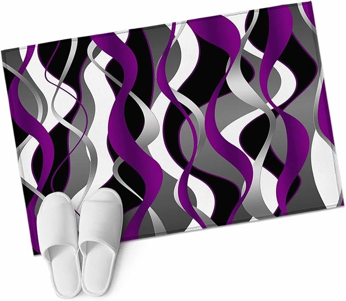Area Rug 2x3ft, Abstract Purple Gray Black White Stripes Washable Rugs for Living Room Bedroom, Modern Lines Soft Non-Slip Area Rugs Rectangle Floor Carpet for Dining Room