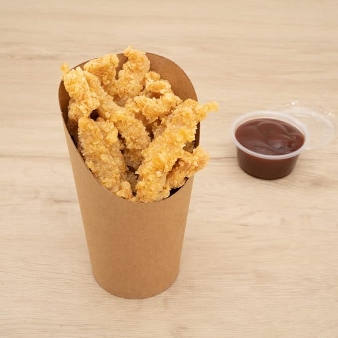 Restaurantware Bio Tek 16 Ounce French Fry Containers 100 Disposable Charcuterie Cups - Incline Design Round Kraft Paper French Fry Cups Stackable For Waffles Chips or Popcorn
