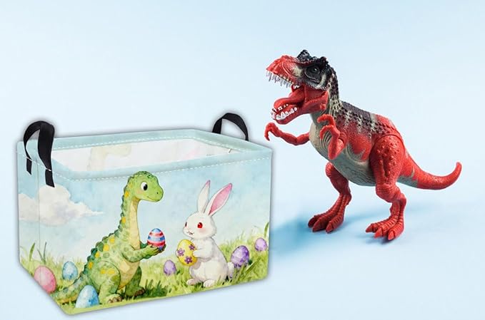 Essme Rectangular Easter Dinosaur Baskets,Kids Storage Box,Cute Basket for Kids with Handles for Room Decor, Book Bins,Shelf Basket.(Dinosaur)