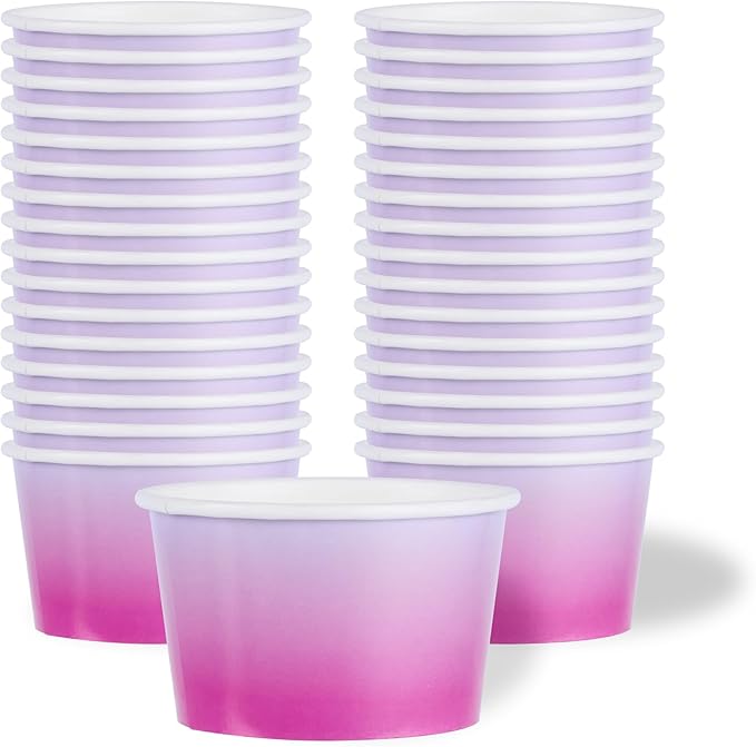 Coppetta 8 Ounce Dessert Cups, 50 Greaseproof Ice Cream Cups - Lids Sold Separately, For Hot And Cold Foods, Purple And Blue Ombre Paper Yogurt Bowls, Disposable, Sturdy - Restaurantware