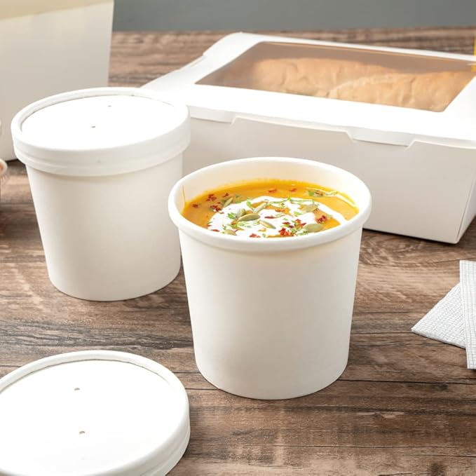 Restaurantware-Bio Tek 12 Ounce Disposable Soup Cups, 200 Microwavable Paper Soup Cups - Vented Lids Sold Separately, Hot And Cold Foods, White Paper To Go Containers, For Desserts Or Treats