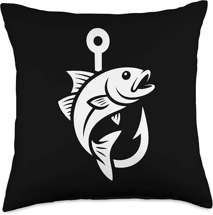 Fish Hook Art Fishing Throw Pillow