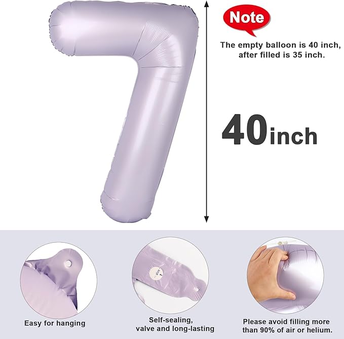 7 Balloon Numbers 40 Inch, 6 7 Birthday Decorations, Cream Purple Seven Birthday Decor, 7 17 27 70 Year Old Balloon Number for Engagement, Wedding, Graduations