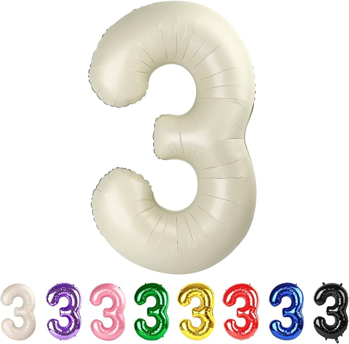 3 Balloon Numbers Birthday Decorations, Number Balloons 40 In for Women Men, Cream Birthday Party Decorations Big Balloons for 13 23 31 Wedding, Celebration Party, Graduations