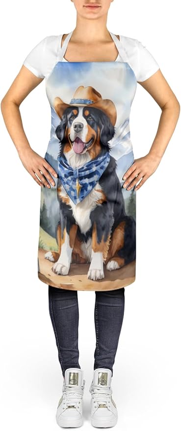 Caroline's Treasures Bernese Mountain Dog Cowboy Welcome Apron Cooking Kitchen Server Baking Crafts Gardening for Adult Women Men, Unisex, Large, Multicolor
