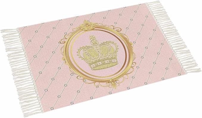 Kitchen Runner Rugs, Golden Crown Queen Pink Lattice 2'x3' Throw Rug with Tassels, White Dot Washable Soft Floor Carpet Runner for Hallway Bedroom Bathroom Laundry Room