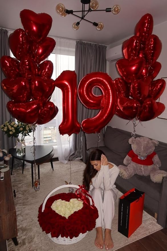 Numbers Balloon 40Inch, Red Number 19 Balloons Birthday Decoration for Men & Women, Foil Red Party Decorations for Birthday Wedding Engagement Memroial Day's