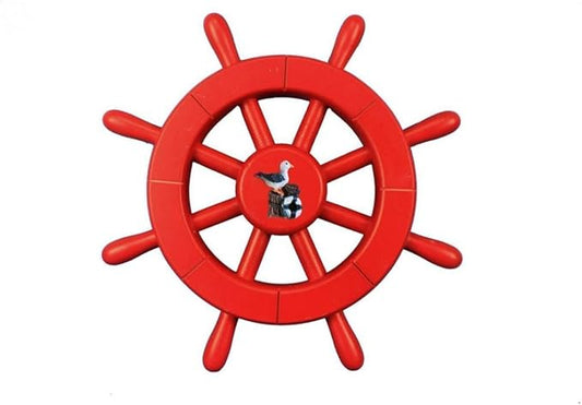 Hampton Nautical Decorative Ship Wheel with Seagull, 12", Red