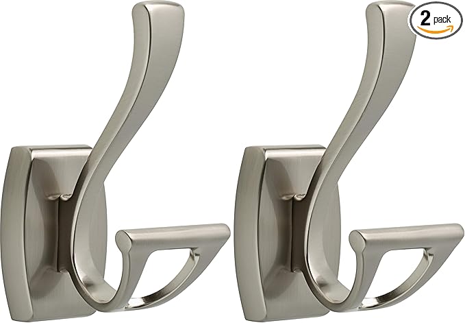 Delta Dansant Towel Hook, Robe Hook Satin Nickel Towel Holder for Bathroom, Bathroom Accessories, 135241 2.4 x 2.9 x 4.8 Inches (Pack of 2)