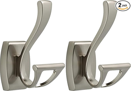 Delta Dansant Towel Hook, Robe Hook Satin Nickel Towel Holder for Bathroom, Bathroom Accessories, 135241 2.4 x 2.9 x 4.8 Inches (Pack of 2)