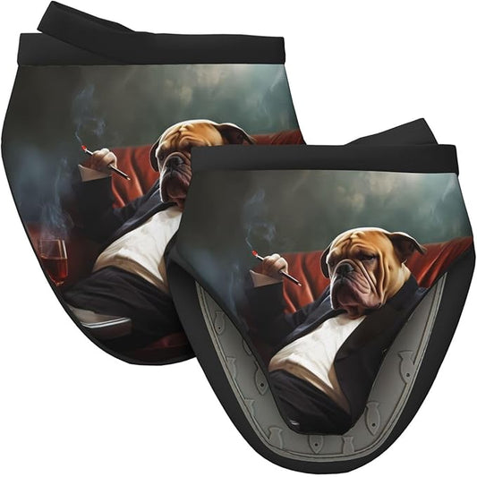 2 Pcs Mini Silicone Oven Mitts Funny Puppy Heat Resistant Grilling Gloves with Hanging Loop, Dog on The Sofa Little Kitchen Mittens for Cooking Baking BBQ