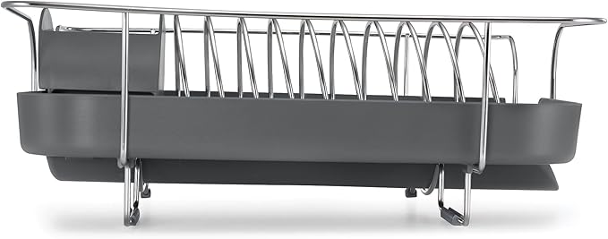 Polder Spring Dish Rack Holds Up to 9 Plates and Includes Removable, Stand-Alone Utensil Bin (Gray)
