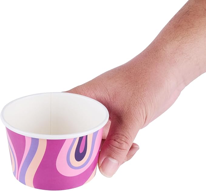 Coppetta 8 Ounce Dessert Cups, 50 Greaseproof Ice Cream Cups - Lids Sold Separately, For Hot And Cold Foods, Midnight Groove Paper Yogurt Bowls, Disposable, Sturdy - Restaurantware