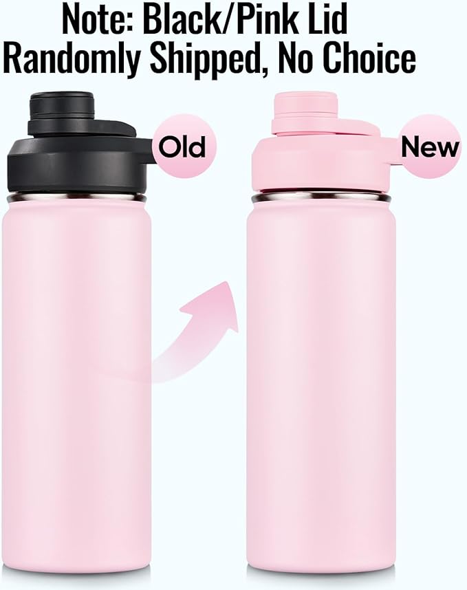 Fijinhom 18 oz Insulated Water Bottle with Handle, 304 Stainless Steel Water Bottles with Wide Mouth, Double Wall Vacuum Sports Water Bottle, BPA Free, Keep Cold and Hot, Pink