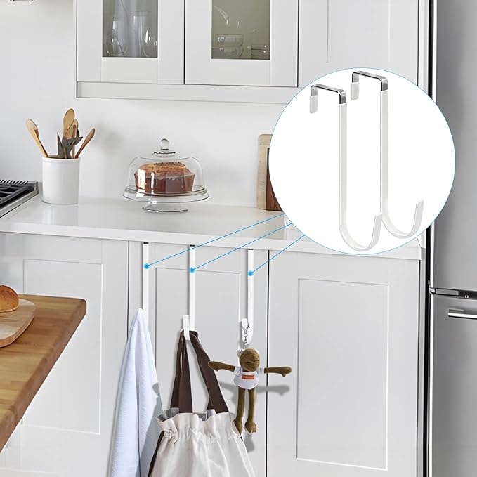 FYY Over the Door Hooks, 6 Pack Upgraded Long Door Hangers Hooks with Rubber Prevent Scratches Heavy Duty Organizer Hooks for Hanging Clothes, Towels, Hats, Coats, Bags White