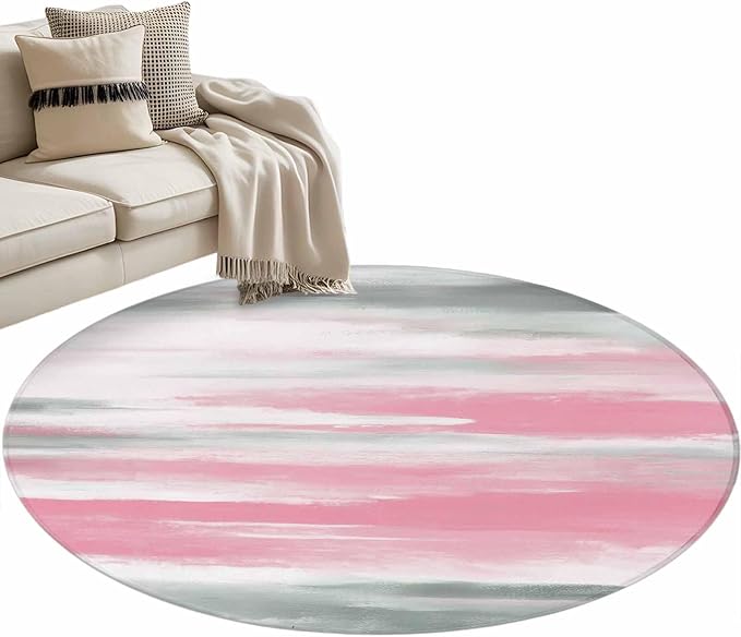 Washable Round Area Rug Pink Grey Mottled Texture Seamless Circle Rugs Floor Carpet for Living Room Bedroom, Gradient Abstract Art Soft Non Slip Round Rug 4ft