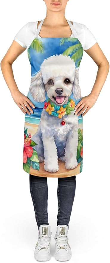 Caroline's Treasures White Poodle Luau Apron Cooking Kitchen Server Baking Crafts Gardening for Adult Women Men, Unisex, Large, Multicolor