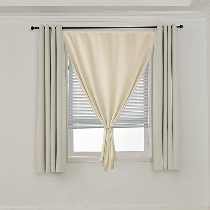 AJAZZ 100% Blackout Curtains for Bedroom Self Adhesive Curtains Temporary Curtain Easy to Install Used for Boho Curtains Window Curtain (Beige, 59" W x 72" L) 1 Panel