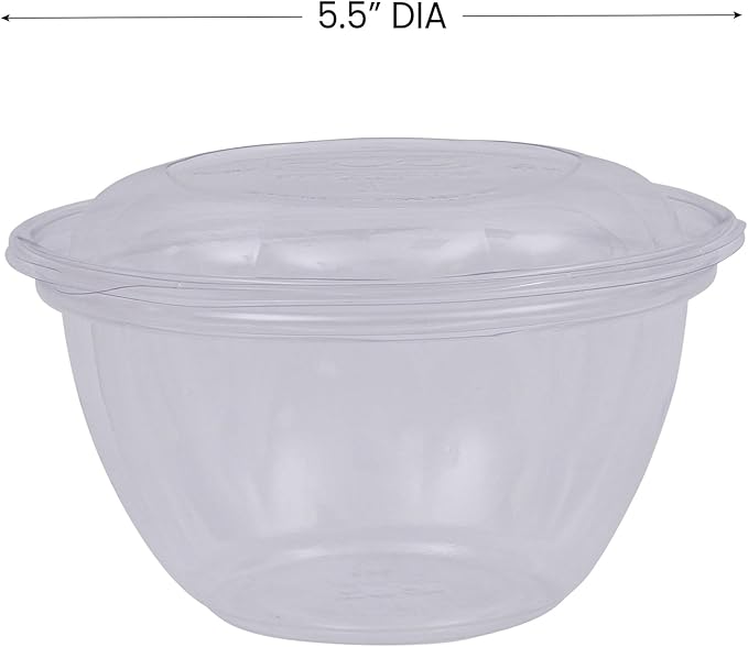 ECO PRODUCTS Compostable Clear PLA Plastic 18oz Salad Bowl With Lid, Case of 150, Grab 'n' Go Round Cold Takeout Food Containers, Renewable Plant-Based, Disposable, ASTM Compliant, BPI-Certified