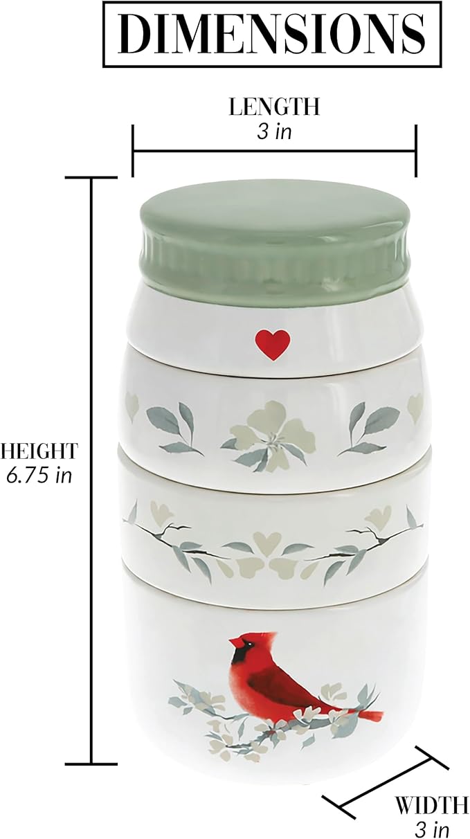 Pavilion Gift Company - Cardinal - 6.75" Stacked Measuring Cups Baking Cooking Bird Floral Kitchenware