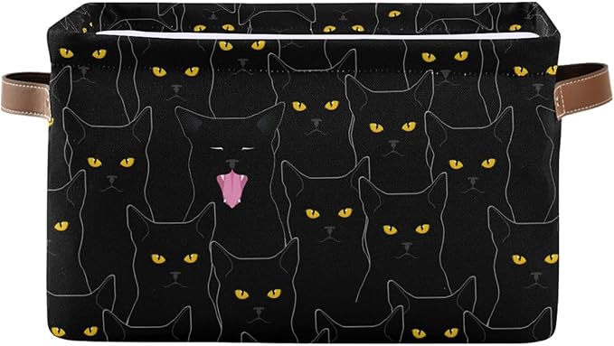 Rectangular Storage Bin Black Cats Print Storage Baskets with Handles Toy Bins Shelf Basket for Nursery Room Kids Toy Pets Closet