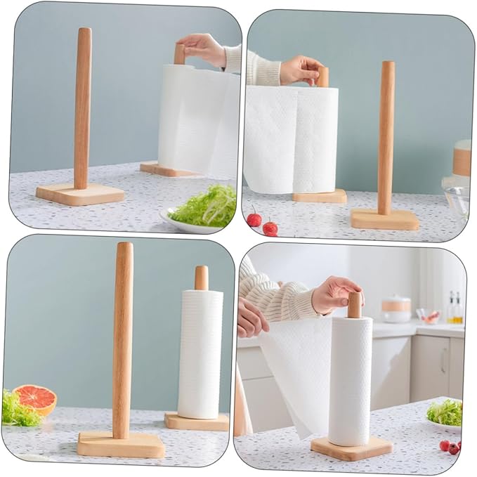Standing Paper Towel Holder Vertical Wooden Roll Paper Holder for Kitchen Base Suitable for Home and Commercial Use