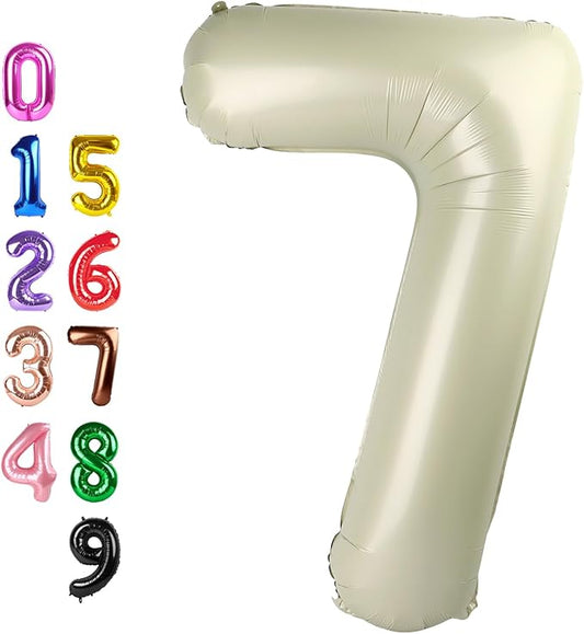 Numbers Seven Balloon, 40 Inch 7 Balloons for Birthday Party, Cream Number Balloons for 7, 17, 27 Game Competition Wedding Anniversaries Party, Christmas and New Years Eve Party