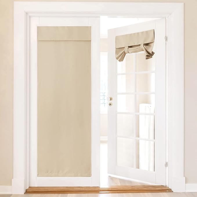 NICETOWN Door Curtain Panel, Room Darkening Farmhouse Sliding Glass Cover Privacy Light Block Window Blind for Front French Door, 36 x 80-inch, Biscotti Beige, 1 Piece