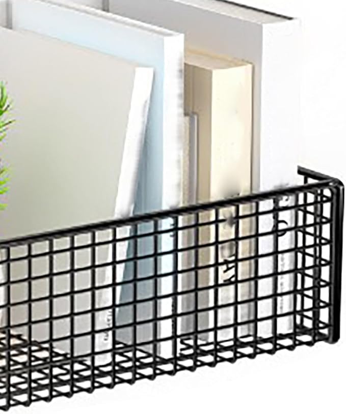 Hanging Wall Basket, Wall Storage Basket for Organizing No Drilling Carbon Steel for Bathroom Living Room Bedroom Kitchen 10.6x5.9x3.5in Black