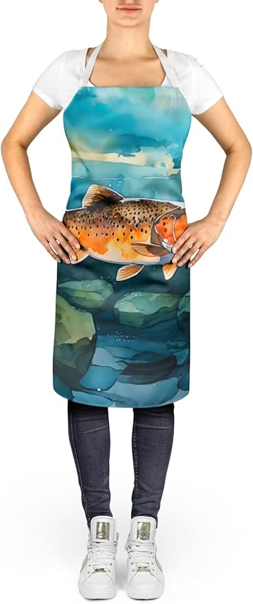Caroline's Treasures Brown Trout Apron Cooking Kitchen Server Baking Crafts Gardening for Adult Women Men, Unisex, Large, Multicolor