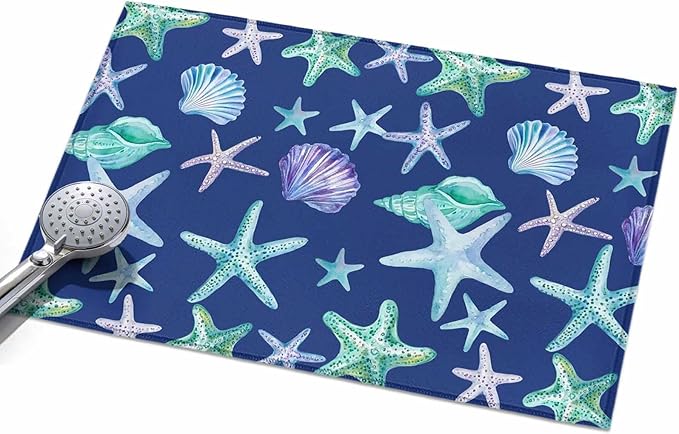 Area Rug 2x3ft, Summer Starfish Shell Conch Washable Rugs for Living Room Bedroom, Marine Creature on Blue Soft Non-Slip Area Rugs Rectangle Floor Carpet for Dining Room