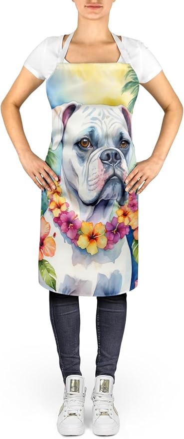 Caroline's Treasures White Boxer Luau Apron Cooking Kitchen Server Baking Crafts Gardening for Adult Women Men, Unisex, Large, Multicolor
