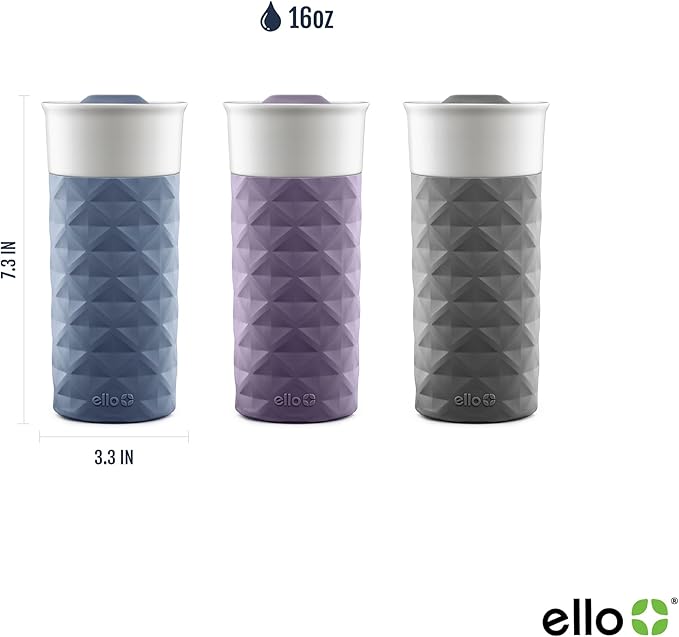 Ello Ogden BPA-Free Ceramic Travel Mug with Lid, Evening Blue, 16 oz