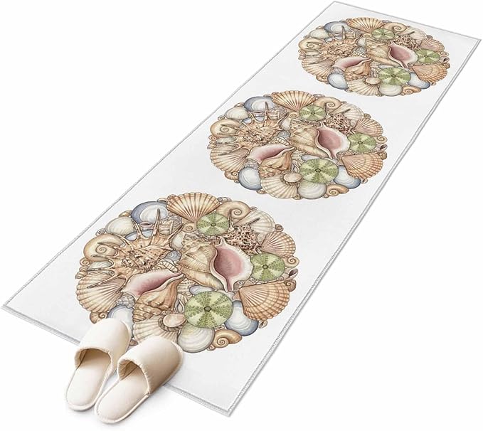 Runner Rug for Bedroom Hallway, Coastal Colorful Shell Conch Kitchen Runner Rugs Area Rug 2x6ft, Modern Abstract Art Washable Soft Floor Carpet for Entryway Stair
